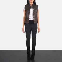 Women Moto Brown Leather Vest
