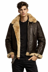 Men's Genuine Shearling RAF Aviator Brown B3 WWII Aviator Flight Pilot Bomber Genuine Lambskin Leather Jacket/WWII JACKET
