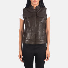 Women Moto Brown Leather Vest