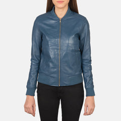 Womens Blue Leather Bomber stylish Jacket