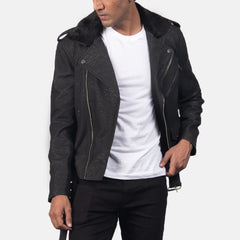 Jack Disressed Black Leather Biker Jacket