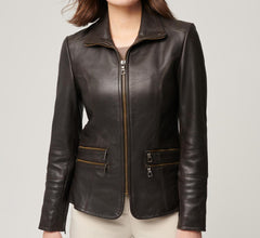 Women Unique Style Real Leather Jacket