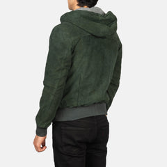 cormier Green Hooded Suede Bomber Jacket