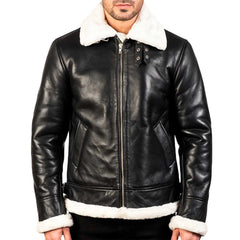 Mens Black Shearling Leather jacket