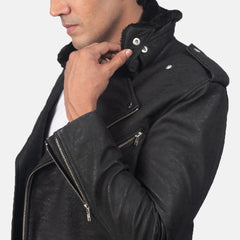 Jack Disressed Black Leather Biker Jacket