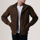 Lester Brown Suede Bomber Jacket for men