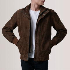 Lester Brown Suede Bomber Jacket for men