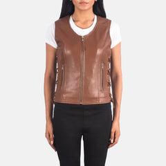 Women Brown Leather Biker Vest