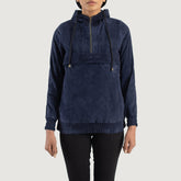 Blue Hooded Suede Pullover Jacket for women