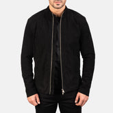 Charcoal Black Suede Biker Jacket for men