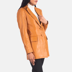 Brown Leather Women Blazer Jacket