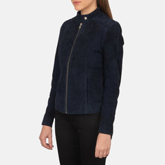 Blue Suede women Biker Jacket