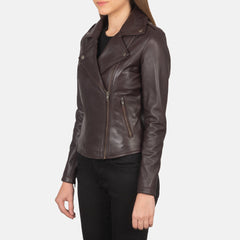Maroon Leather Women Biker Jacket