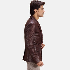 Mens Maroon Leather Quilted Blazer Jacket