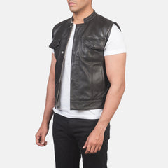 Brown Leather Biker Jacket-Vest coat
