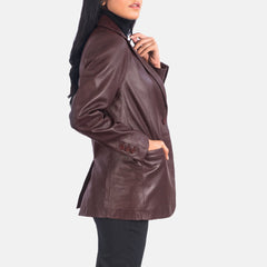 Wolves Maroon Leather Blazer Women Jacket