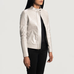 Zelum Leather Quilted Women Biker Jacket
