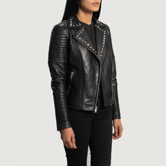 Quvet Black Leather Biker women Jacket