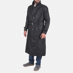 Mens Armix Black Leather long Coat Jacket
