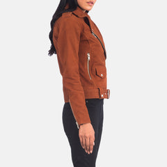 Brown Suede Women Biker Jacket