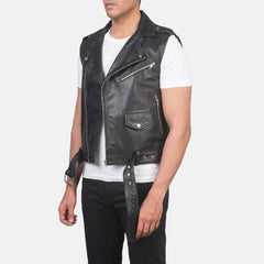 Black Leather Biker Jacket Vest coat