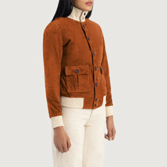 Sara Brown Suede Women Bomber Jacket