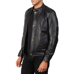 Uldar Black Leather Biker Jacket-Real sheepskin Leather Jacket