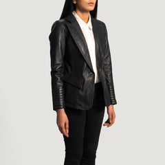 Jakas Black Leather Blazer Women Jacket
