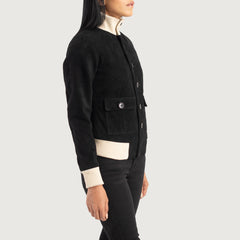Women Black Suede Bomber Jacket