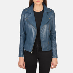 Elsus Blue Leather women Biker Jacket