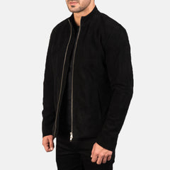 Charcoal Black Suede Biker Jacket for men