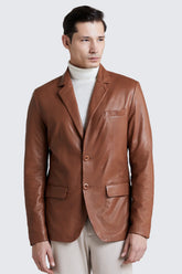 Slim-cut sheepskin leather blazer with a classic 2-button style.
