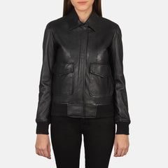 Womens A-2 Black Leather Bomber stylish Jacket