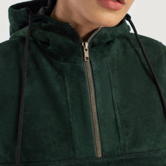 Green Suede Hooded Pullover Jacket