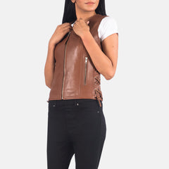 Women Brown Leather Biker Vest