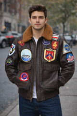 Pete Maverick Tom Cruise Top Gun G1 Bomber Brown Leather Jacket for Men with Top Gun Patches