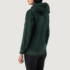 Green Suede Hooded Pullover Jacket