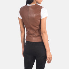 Women Brown Leather Biker Vest