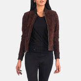 Bliss Brown Suede Bomber Women stylish Jacket