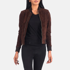 Bliss Brown Suede Bomber Women stylish Jacket