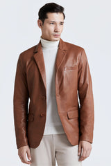 Slim-cut sheepskin leather blazer with a classic 2-button style.