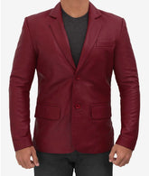 Lapel Maroon Leather Blazer for men
