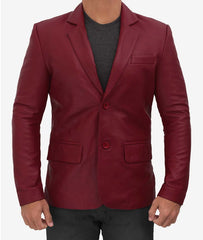 Lapel Maroon Leather Blazer for men