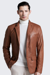 Slim-cut sheepskin leather blazer with a classic 2-button style.