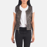Amelia Distressed Brown Leather Biker Vest