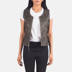 Amelia Distressed Brown Leather Biker Vest