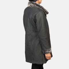 Sara Shearling Black Leather Women Coat