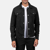 Black Suede Trucker Jacket for men