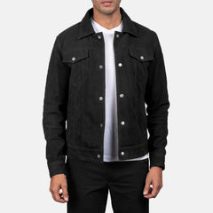 Black Suede Trucker Jacket for men