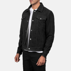 Black Suede Trucker Jacket for men